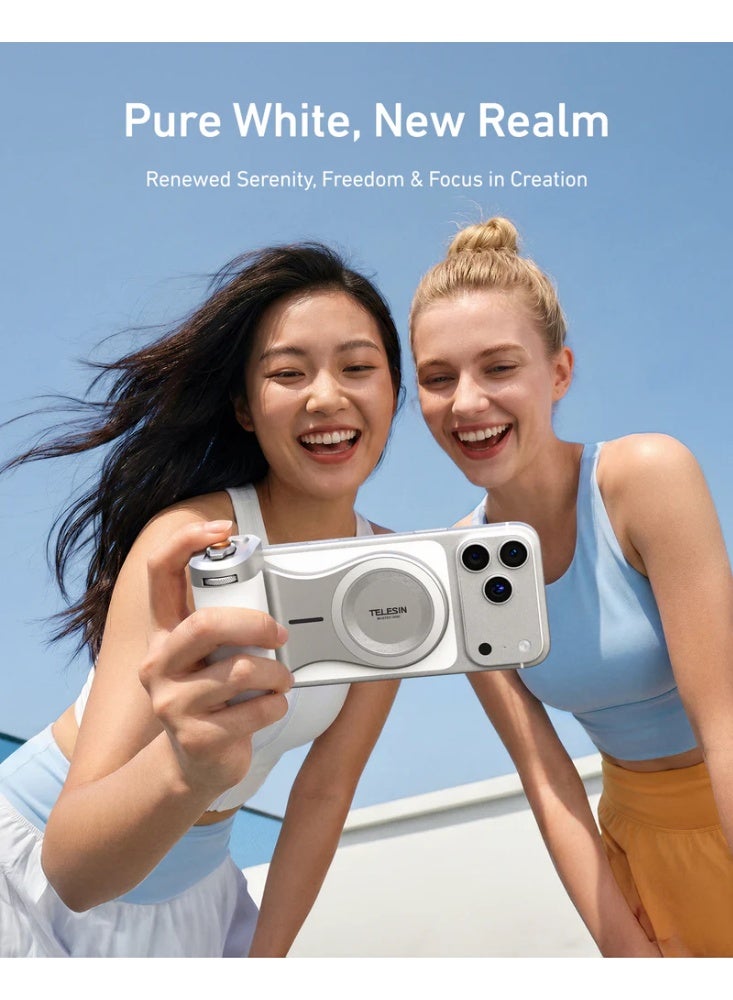 تيليسن تليسين ماجنيتيك برو شوت – مقبض تصوير مغناطيسي للكاميرا | بطارية 3200 مللي أمبير مع شحن لاسلكي لهاتف آيفون | حامل كاميرا MagSafe بمصراع ميكانيكي وقرص تحكم ومرشحات ذكاء اصطناعي | قبضة إرجونوميك للتصوير بالفيديو والصور والبث المباشر | متوفر مع طقم الفلاش الإبداعي - Image 3